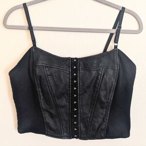 Vintage Wilson's Leather Maxima Black Leather Corset Tank Top - Size L